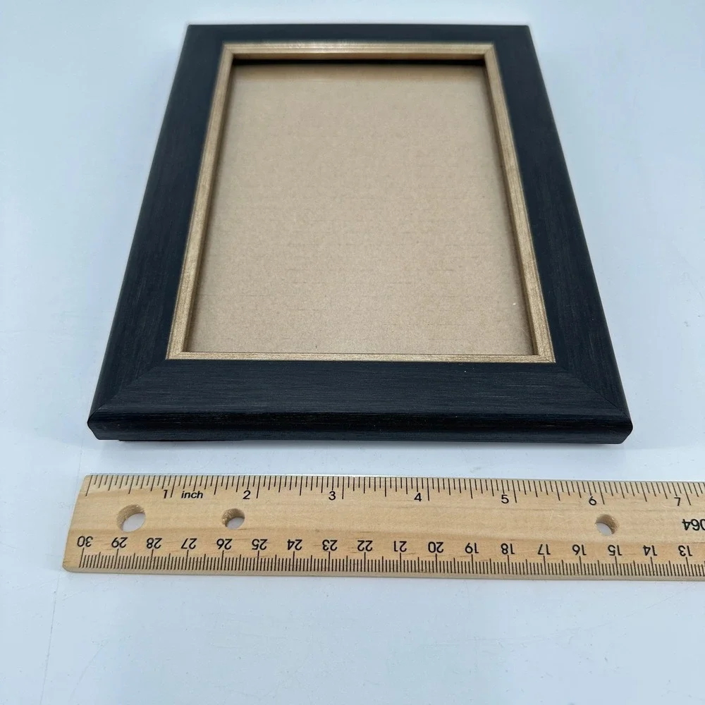 Threshold 5x7 Photo Frame Black and Gold Wood Grain Tabletop Wall Mount Decor